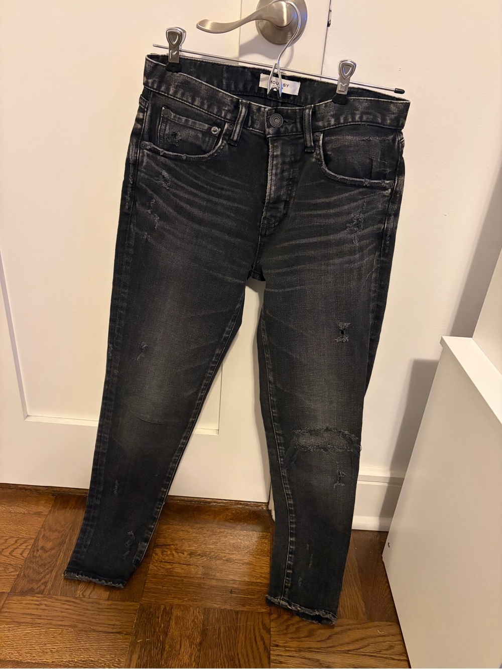 Moussy Washed Black Skinny Jeans with Knee Distressing